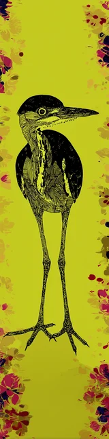 Free bird bookmark featuring a mustard yellow heron